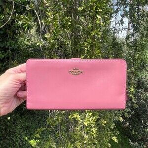 COACH Pink Leather Slim Wallet Credit Card Holder w Gold Hardware AUTHENTIC